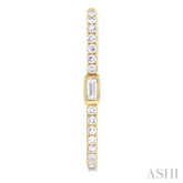 3/8 Ctw Rectangular Shape Baguette and Round Cut Diamond Fashion Hoop Earrings in 14K Yellow Gold